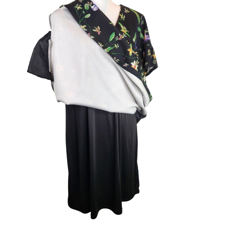 ABS Collection Black Floral V-Neck Flutter Sleeve Shift Lined Dress 16 Wedding - Picture 9 of 9